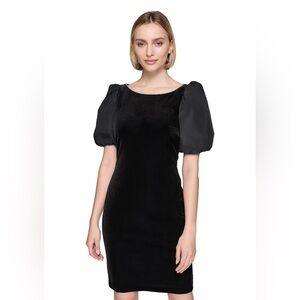 🖤 KARL LAGERFELD PARIS Elegant Black Puff Sleeve Dress
